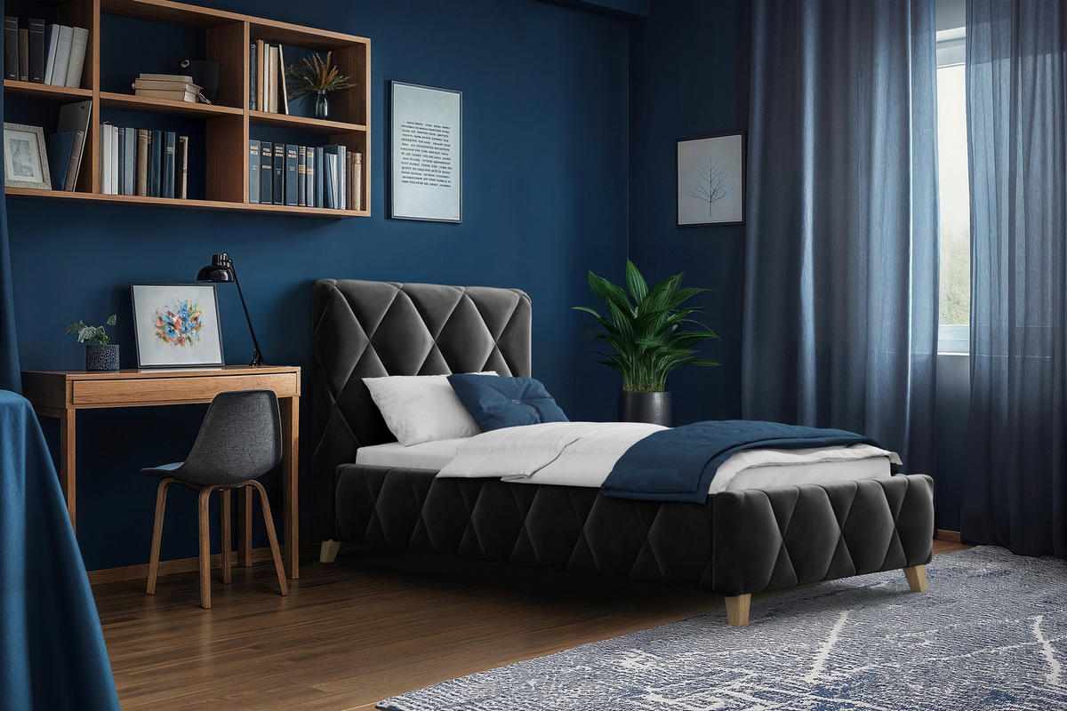 POLSTERBETT 90/200 cm, inkl. gepolstertes Kopfteil, Lattenrost, Bettkasten,  in Anthrazit  - Anthrazit, MODERN, Holz/Textil (90/200cm) - MID.YOU