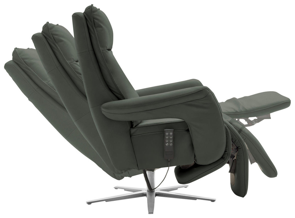RELAXSESSEL in Leder Dunkelgrün  - Dunkelgrün/Edelstahlfarben, Design, Leder/Metall (79-83/116/87-176cm) - Valdera