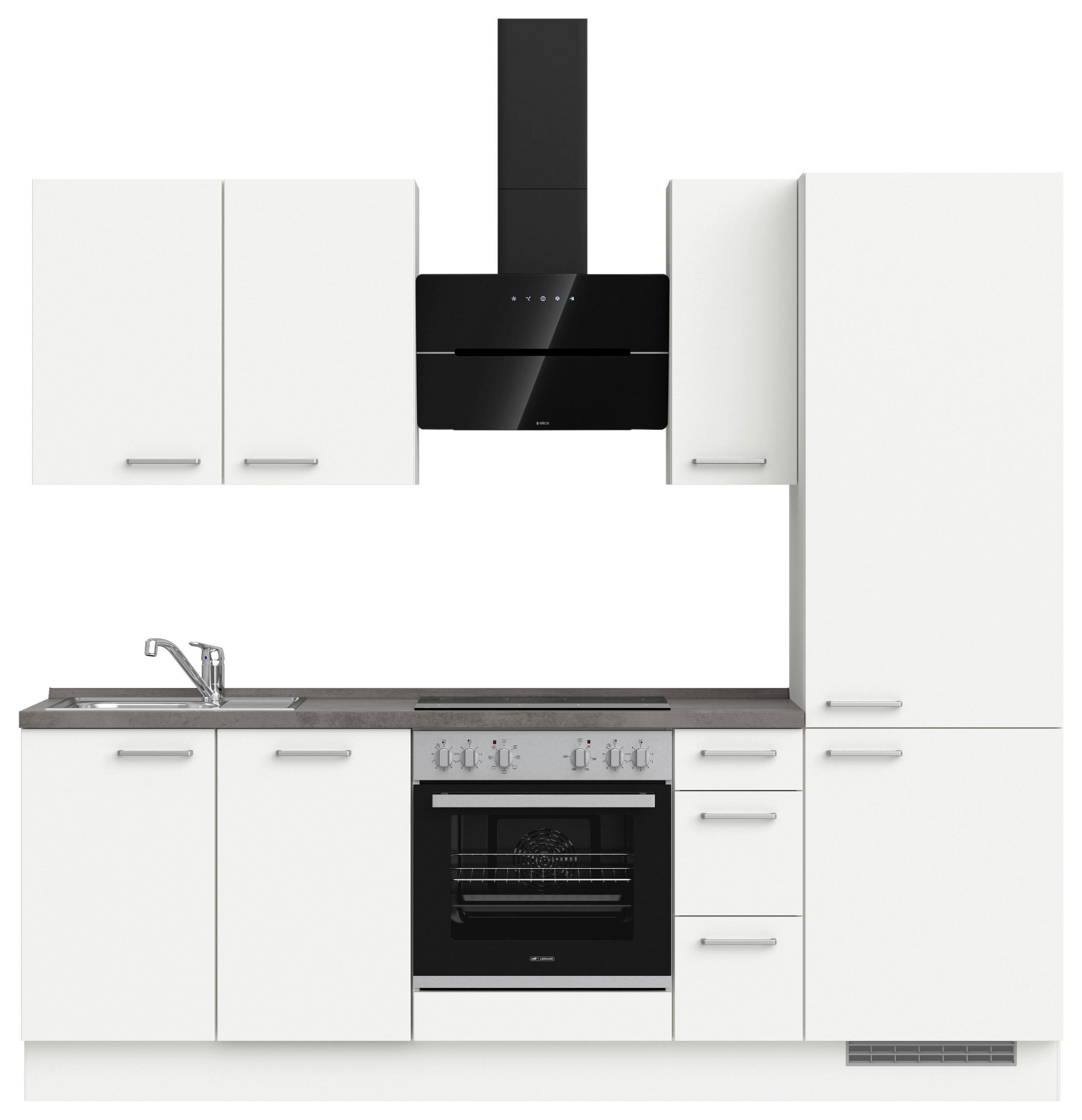 BUCĂTĂRIE FĂRĂ ELECTROCASNICE  - alb/culoare inox, Modern, metal/material pe bază de lemn (240cm) - Nobilia