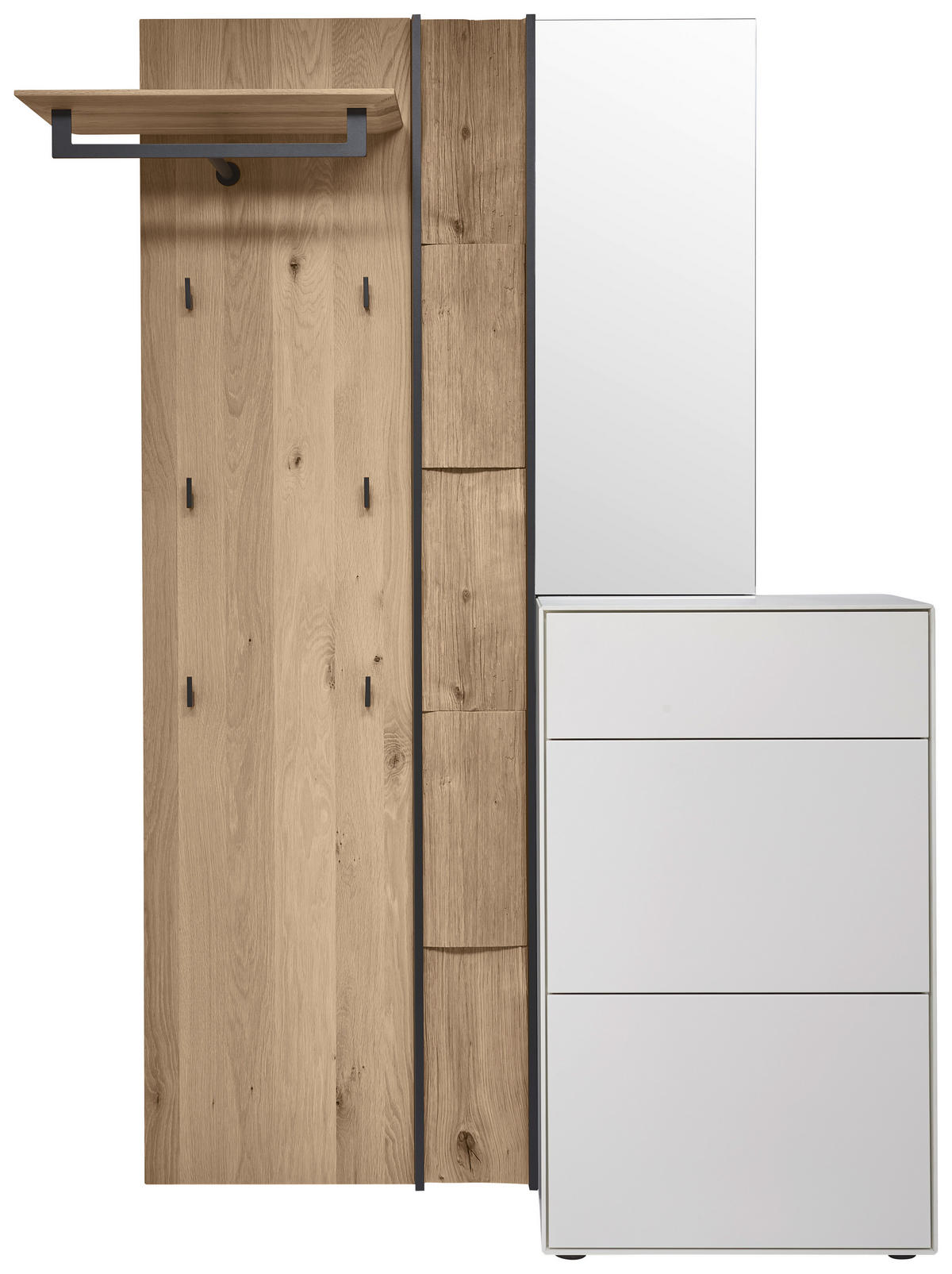 GARDEROBE 3-teilig  in 125/196/39 cm  - Eichefarben/Weiß, Design, Glas/Holz (125/196/39cm) - Johann Jakob