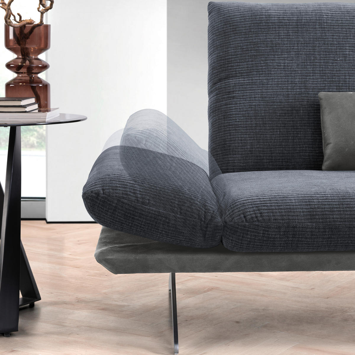 ECKSOFA Flachgewebe Dunkelgrau  - Edelstahlfarben/Dunkelgrau, Design, Textil/Metall (277/209cm) - Koinor