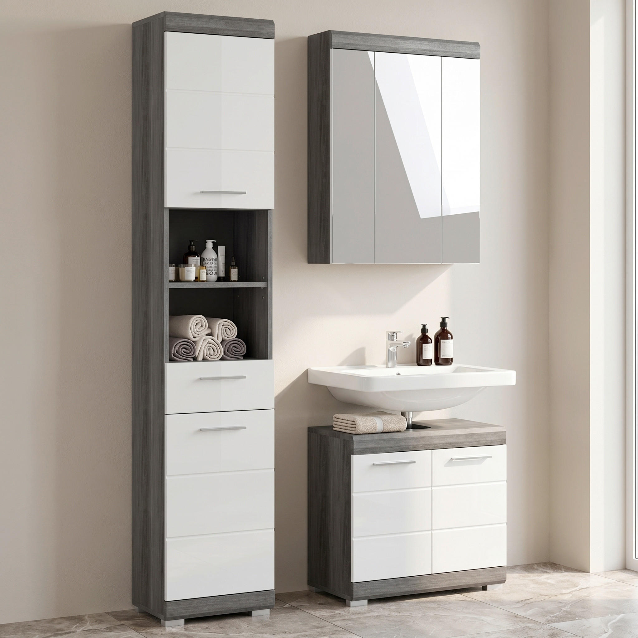 KOUPELNA vysoce lesklá bílá  - vysoce lesklá bílá, Moderní, kompozitní dřevo/plast (97cm) - MID.YOU