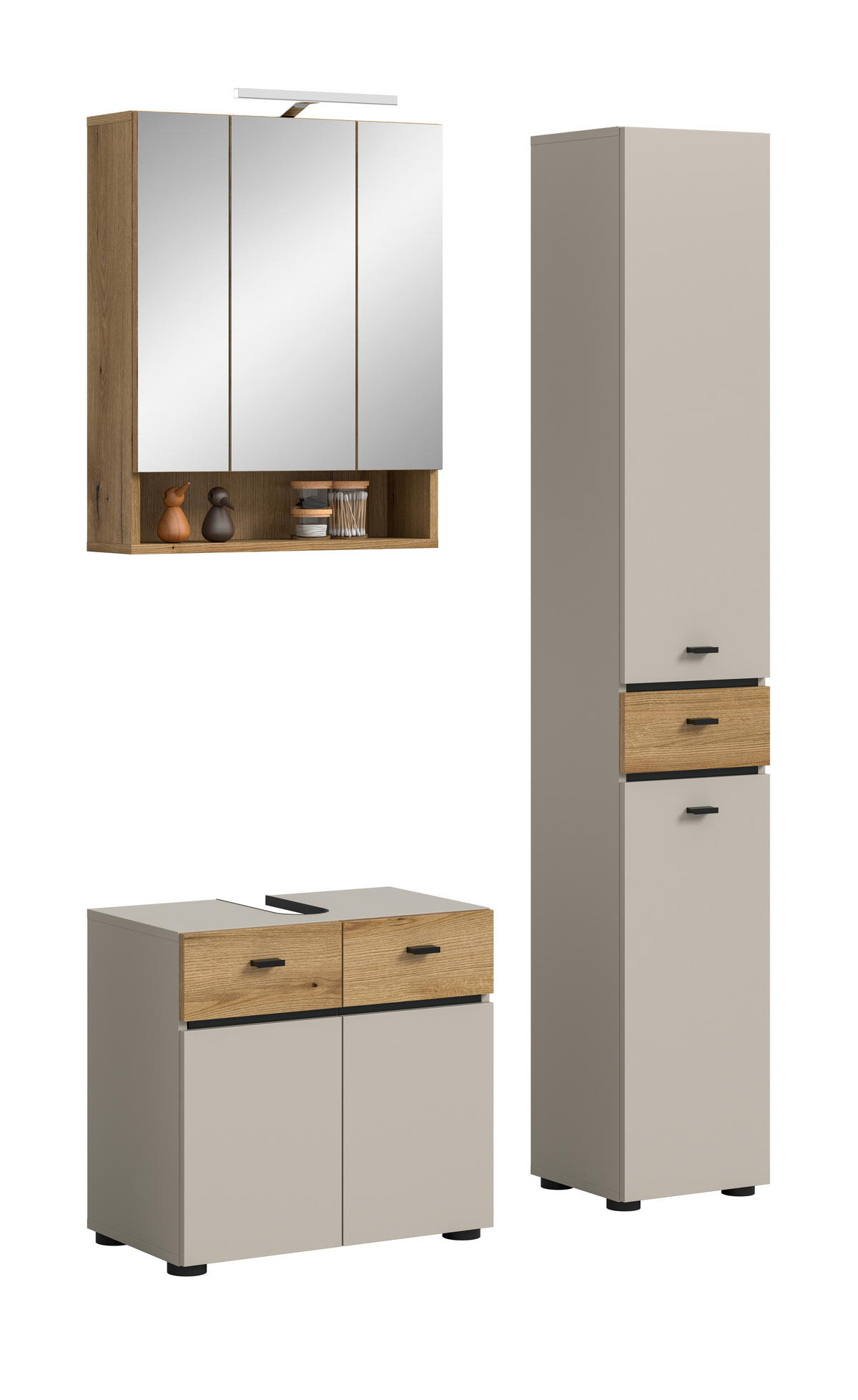 BADEZIMMER 3-teilig  in 92 cm  - Kaschmir/Eichefarben, Trend, Glas/Holzwerkstoff (92cm) - MID.YOU