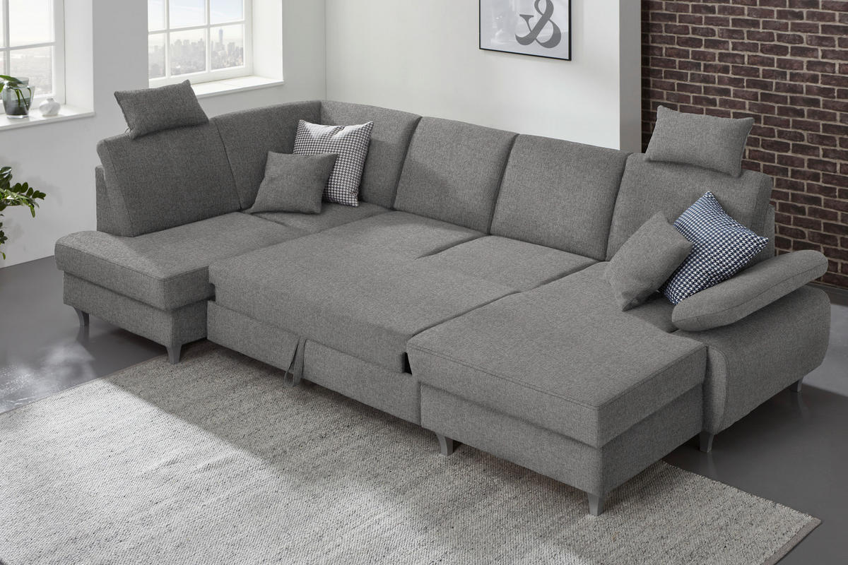WOHNLANDSCHAFT in Webstoff Grau  - Silberfarben/Grau, KONVENTIONELL, Holz/Textil (186/322/167cm) - Cantus