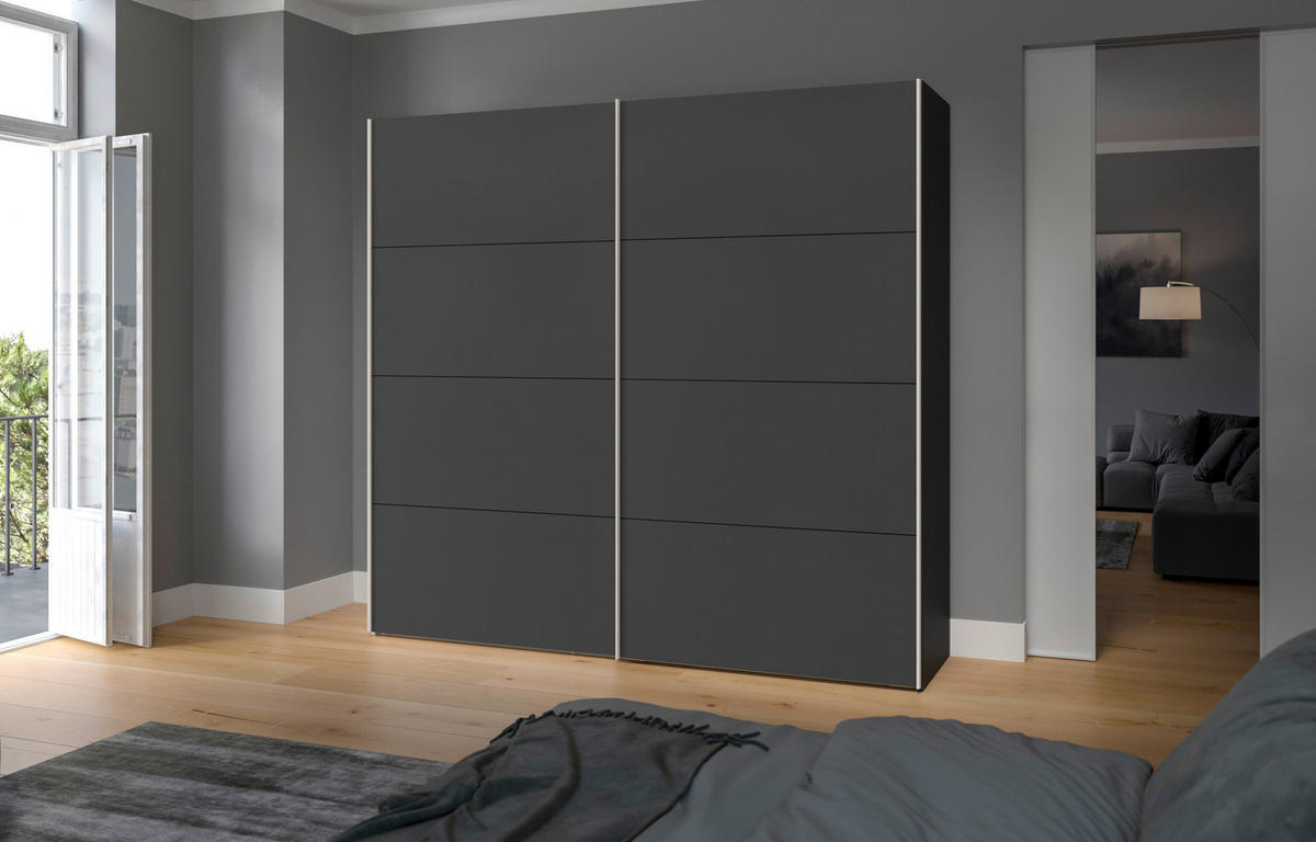 SCHWEBETÜRENSCHRANK 253/236/65 cm 2-türig Anthrazit, Schwarz  - Edelstahlfarben/Anthrazit, Design, Holzwerkstoff (253/236/65cm) - Boxxx