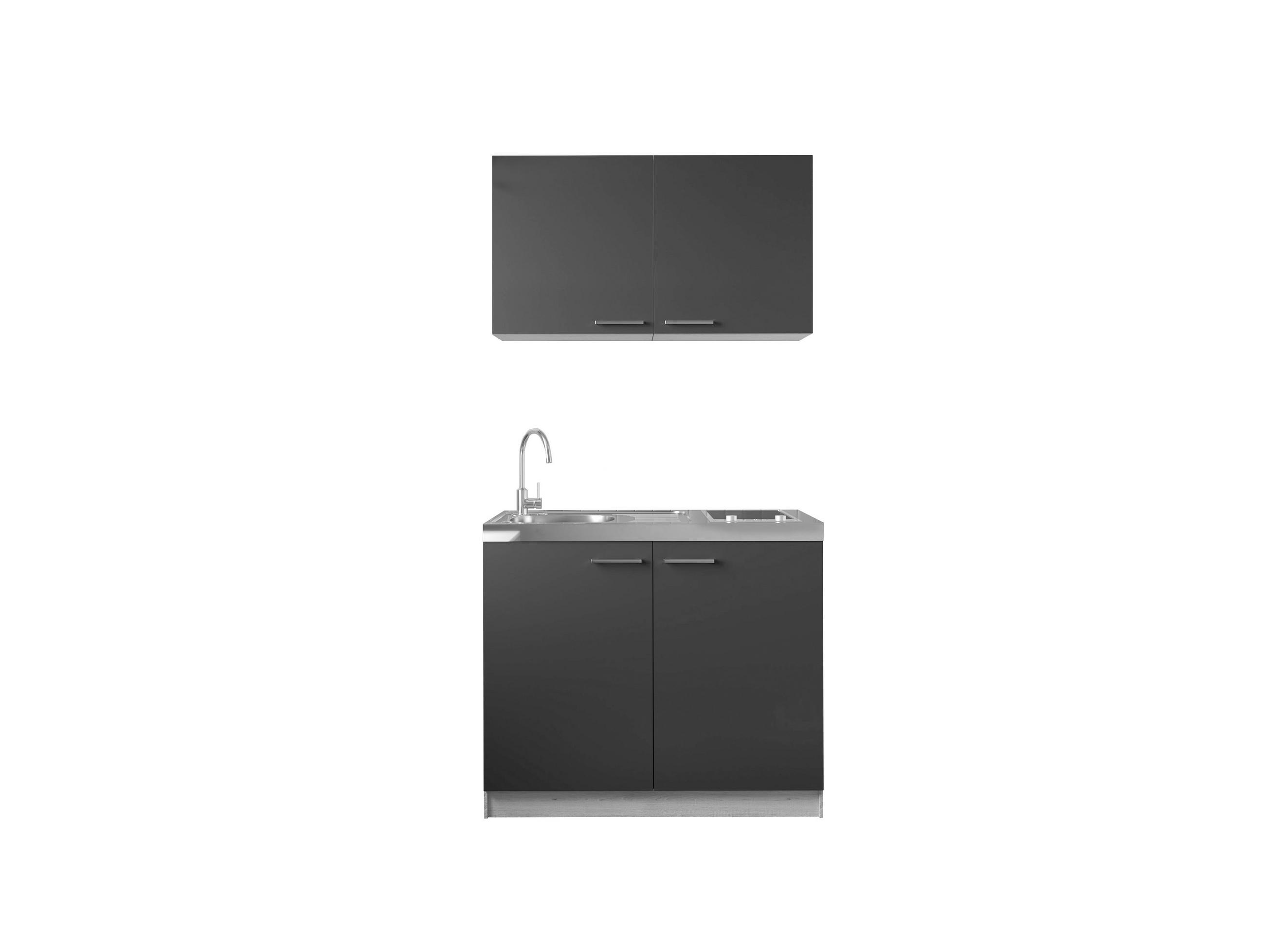 MINIKÜCHE 100 cm   in Schwarz, Eichefarben  - Eichefarben/Silberfarben, Basics, Holzwerkstoff/Metall (100cm) - Respekta