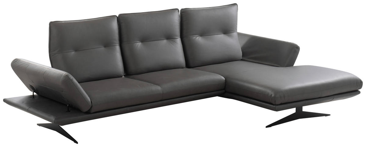 ECKSOFA  in Echtleder Dunkelgrau  291/180 cm  - Dunkelgrau/Schwarz, Design, Leder/Metall (291/180cm) - Celina Home