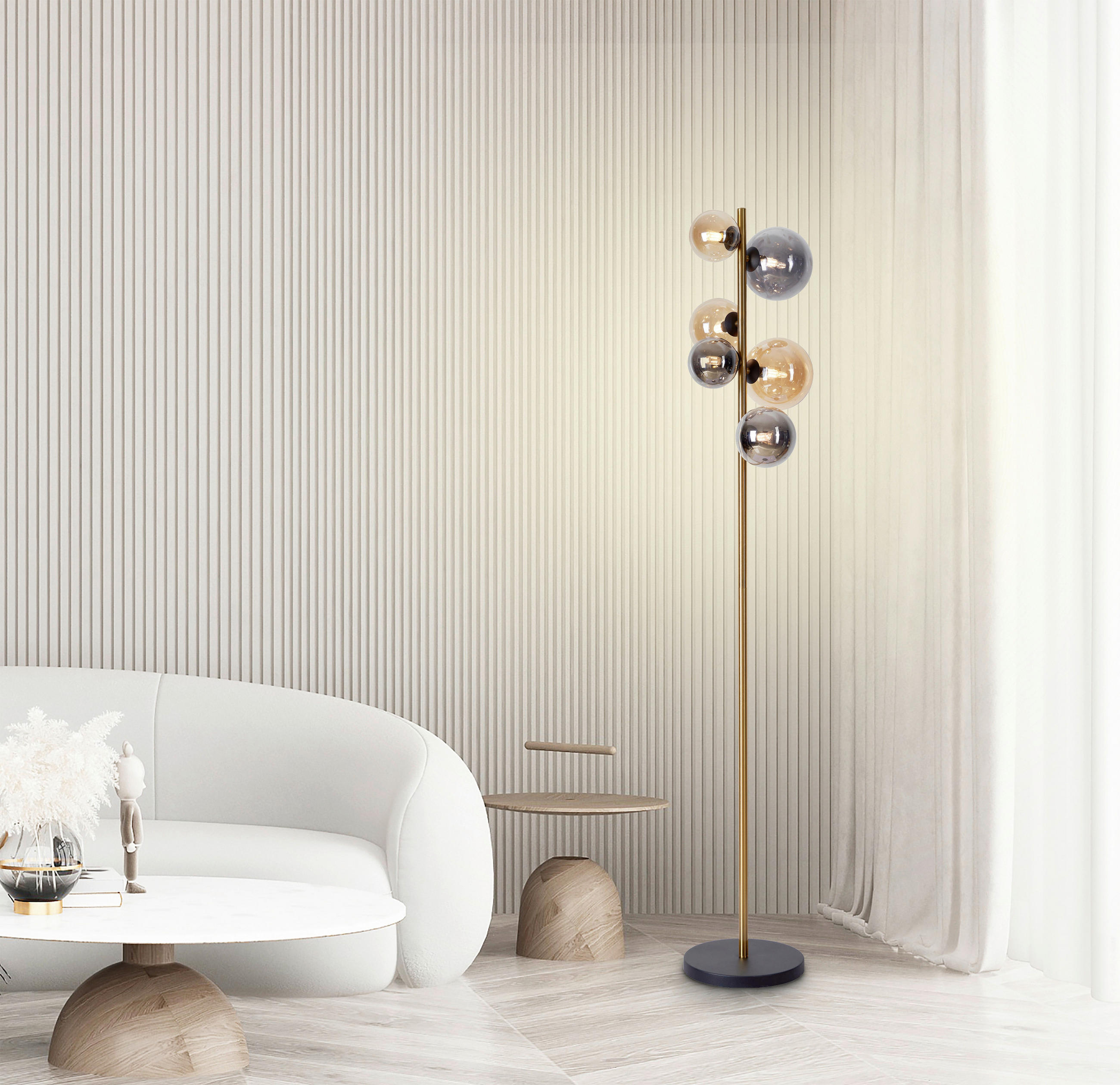 LED-STEHLEUCHTE - Messingfarben/Bernsteinfarben, Lifestyle, Glas/Metall (28,5/26,5/155cm) - Dieter Knoll
