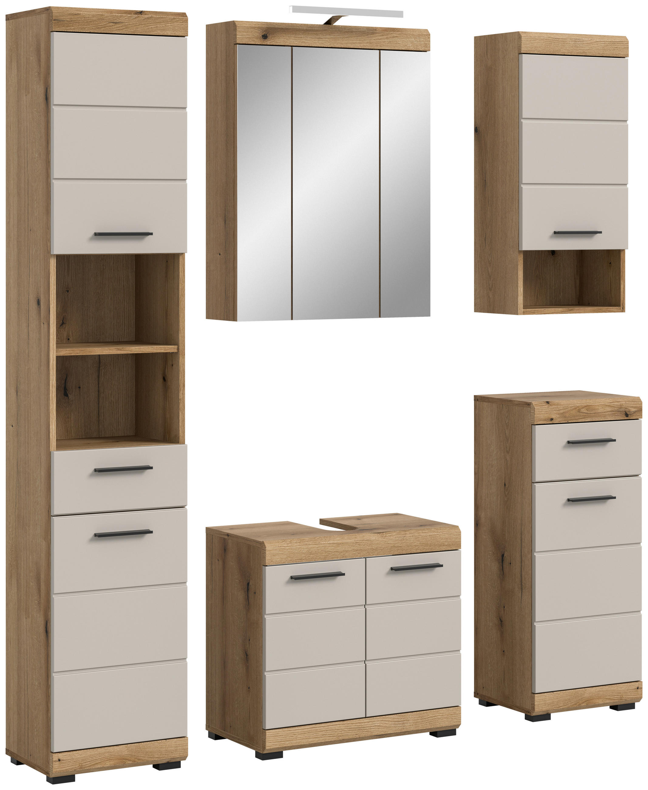 BADEZIMMER 5-teilig  in 134 cm  - Kaschmir/Schwarz, MODERN, Glas/Holzwerkstoff (134cm) - MID.YOU