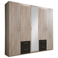 DREHTÜRENSCHRANK 225/210/58 cm,  in Graphitfarben, Eichefarben, 5 Tür(en)  - Eichefarben/Silberfarben, Design, Glas/Holzwerkstoff (225/210/58cm) - MID.YOU