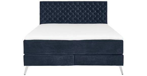 BOXSPRINGBETT 160/200 cm  in Dunkelblau  - Chromfarben/Dunkelblau, Design, Textil/Metall (160/200cm) - Xora