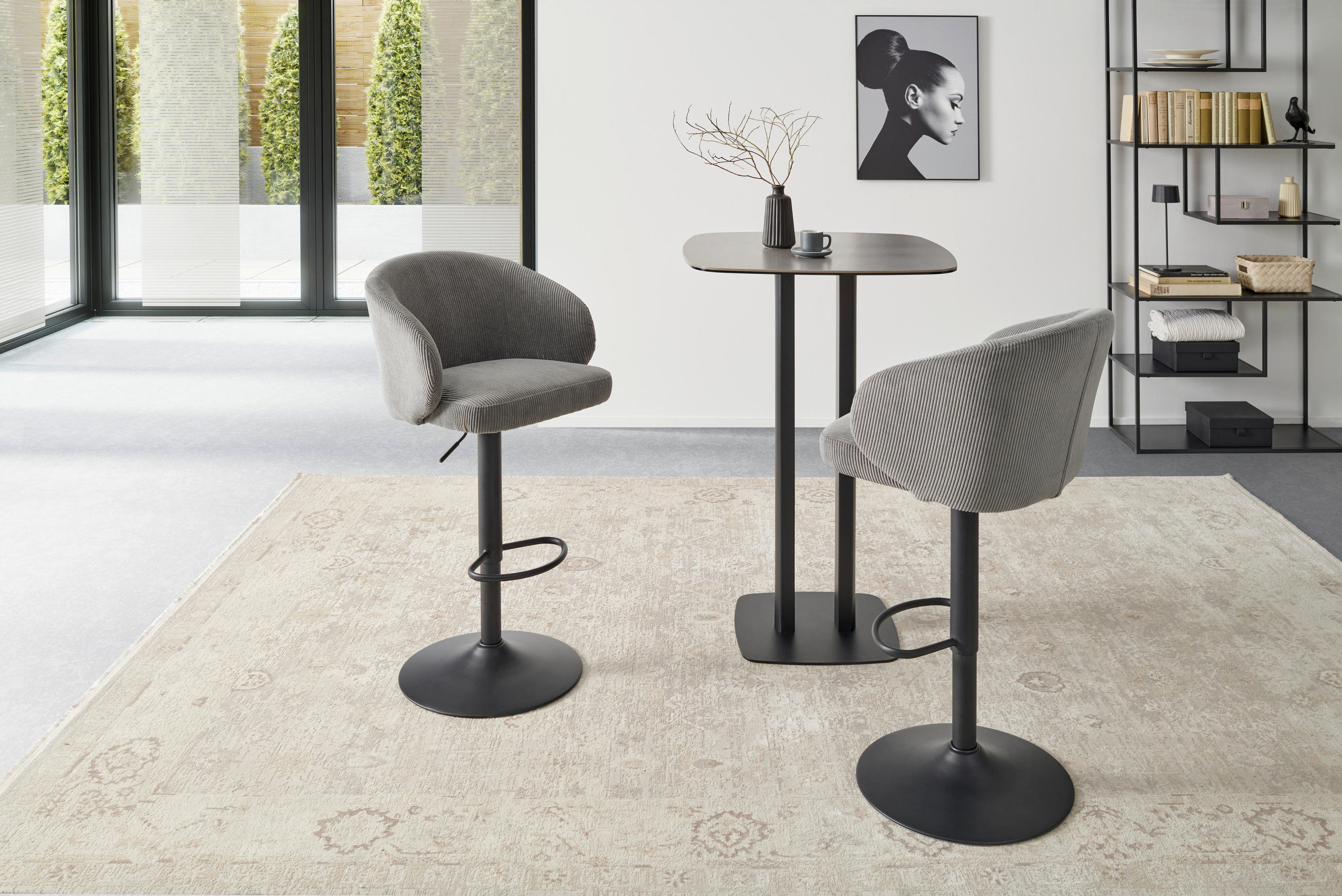 BARHOCKER in Metall, Textil Grau, Schwarz  - Schwarz/Grau, KONVENTIONELL, Textil/Metall (54/91-112/52cm) - MID.YOU
