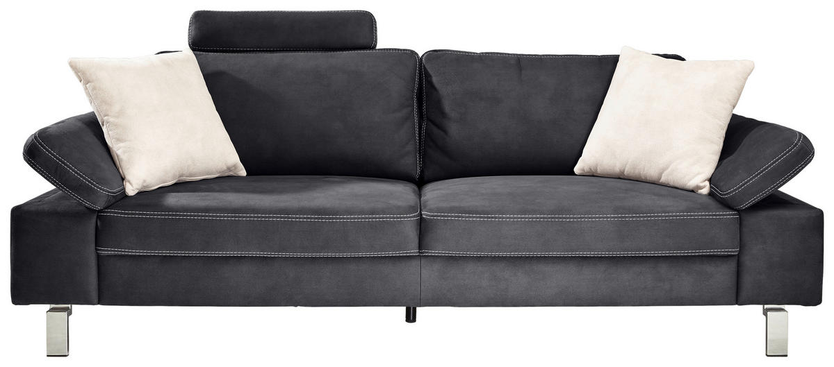 3-SITZER-SOFA in Mikrofaser Grau  - Chromfarben/Beige, Design, Textil/Metall (234/86/97cm) - Hom`in