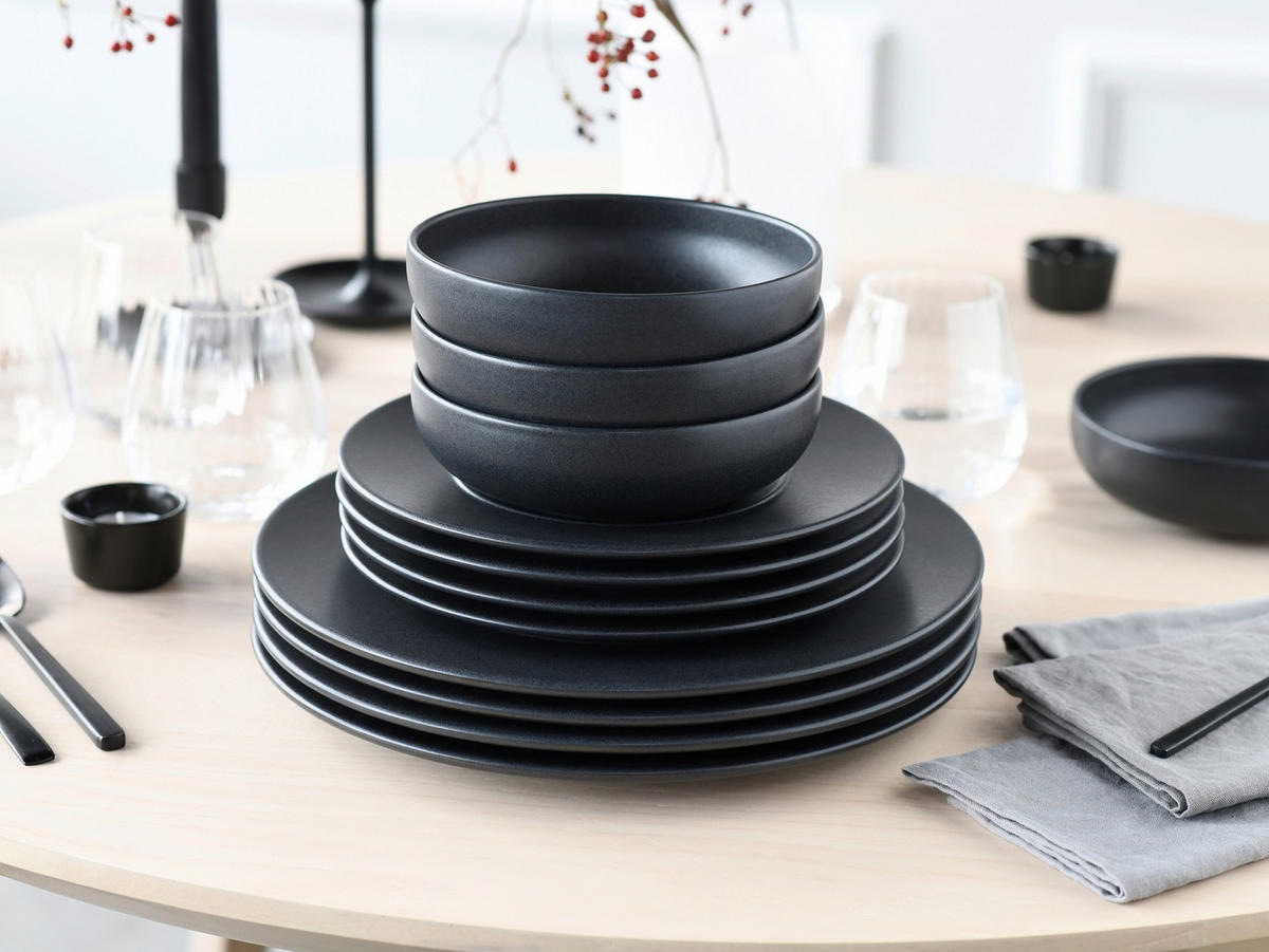 TAFELSERVICE Unico Schwarz 12-teilig  - Schwarz, Basics, Keramik - Creatable
