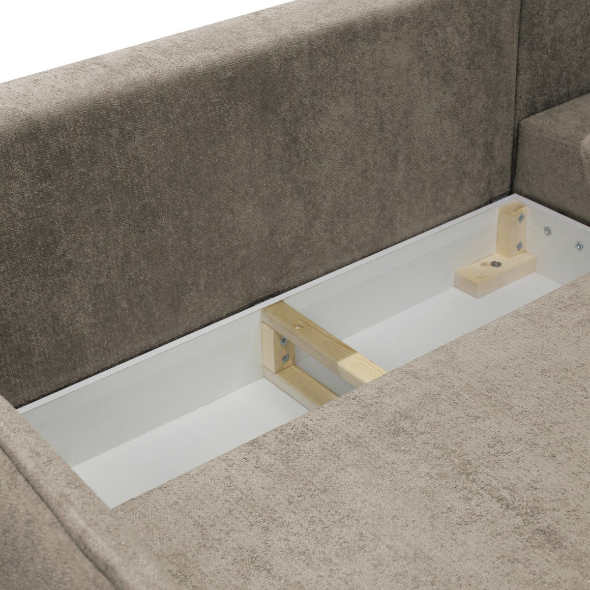 ECKSOFA MURANO Taupe Chenille Zierkissen, Rückenkissen, Bettkasten  - Taupe/Schwarz, Design, Holz/Textil (242/167cm) - MID.YOU