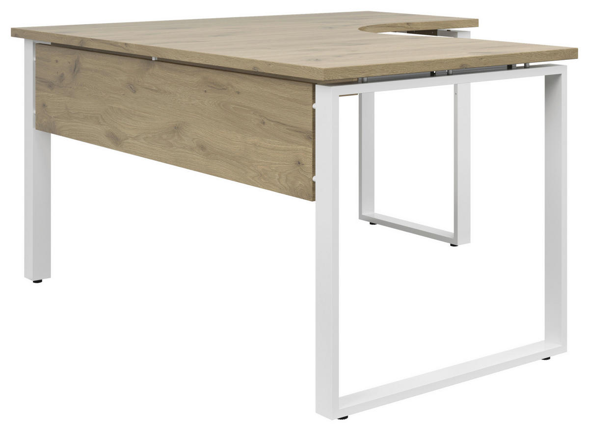 ECKSCHREIBTISCH 160/140/77,8 cm  in Weiß, Eichefarben  - Eichefarben/Weiß, KONVENTIONELL, Holzwerkstoff/Metall (160/140/77,8cm) - Voleo