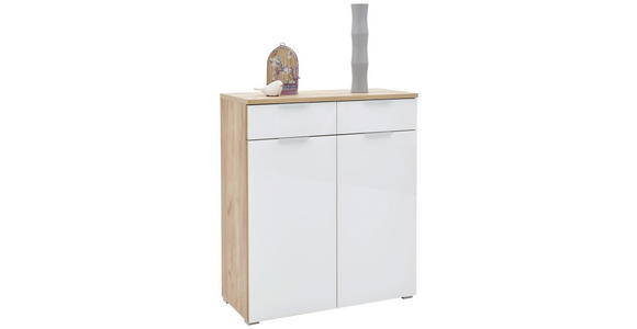 SCHUHSCHRANK 89/105/40 cm - Eichefarben/Silberfarben, Design, Glas/Holzwerkstoff (89/105/40cm) - Voleo