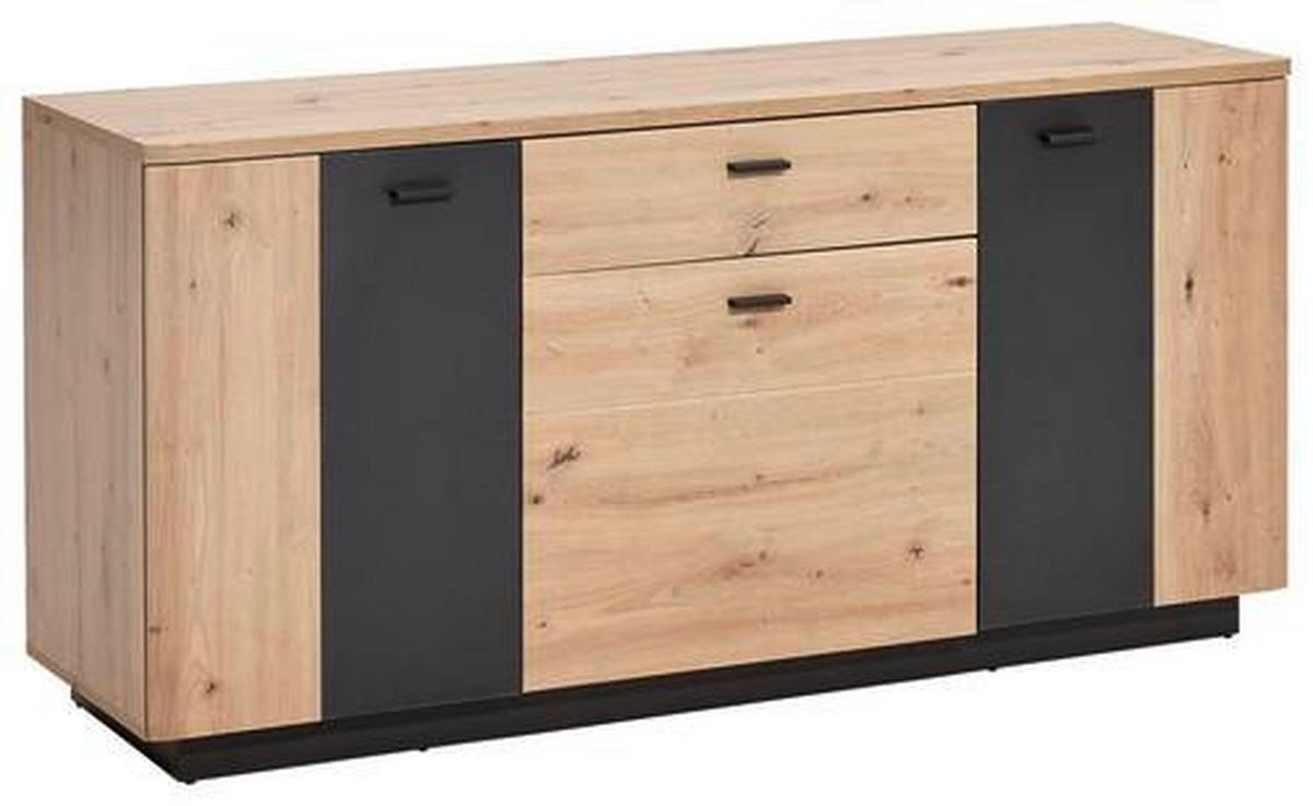 KOMODA, antracit, barve hrasta  - črna/barve hrasta, Design, kovina/leseni material (150/73/44cm) - Hom`in