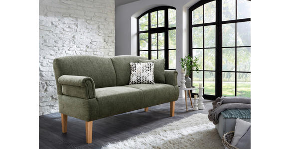 SOFA Flachgewebe Grün  - Naturfarben/Grün, ROMANTIK / LANDHAUS, Holz/Textil (181/98/81cm) - Cantus