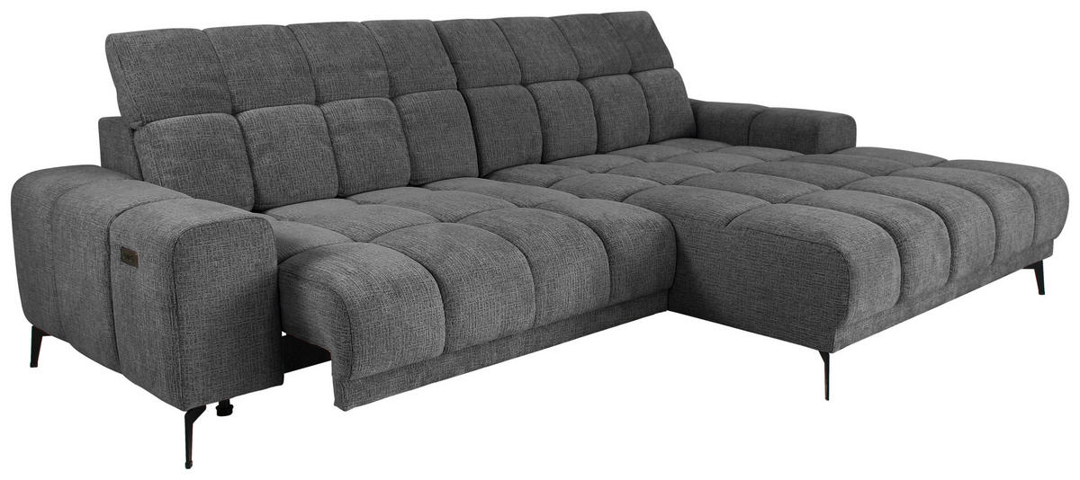ECKSOFA inkl.Funktionen Anthrazit Chenille  - Anthrazit/Schwarz, MODERN, Textil/Metall (300/195cm) - Xora
