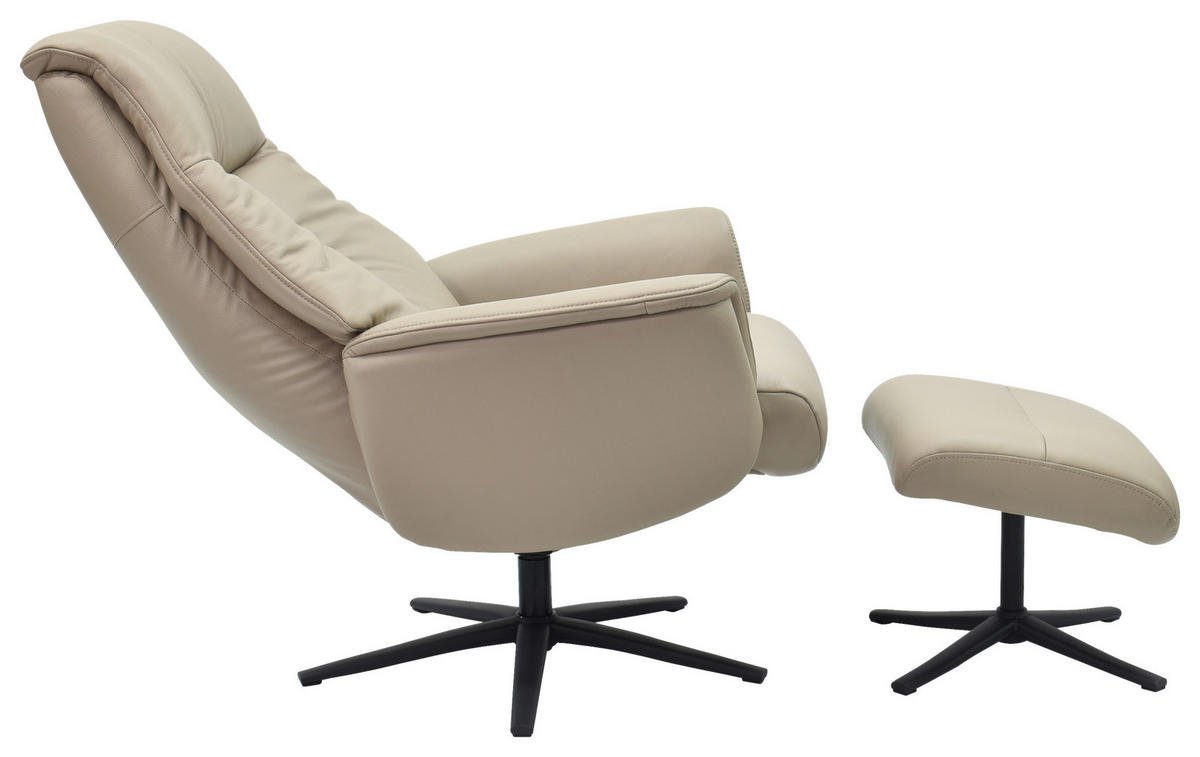 RELAXSESSELSET RELAVO Lederlook Echtleder Hocker    - Schwarz/Grau, Design, Leder/Textil (72/109/86/111/81cm) - Livetastic
