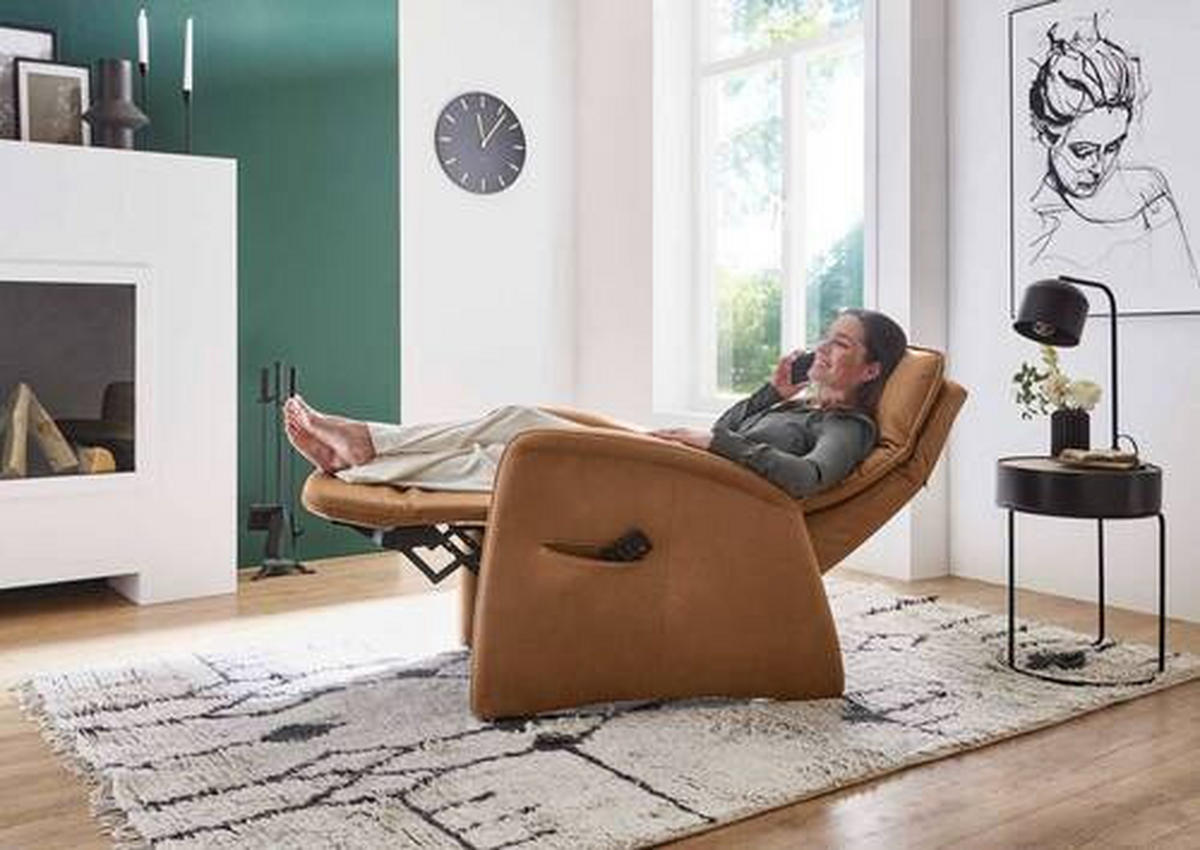 FERNSEHSESSEL in Honig  - Schwarz/Honig, Design, Leder/Kunststoff (79/114/87-176cm) - Valdera
