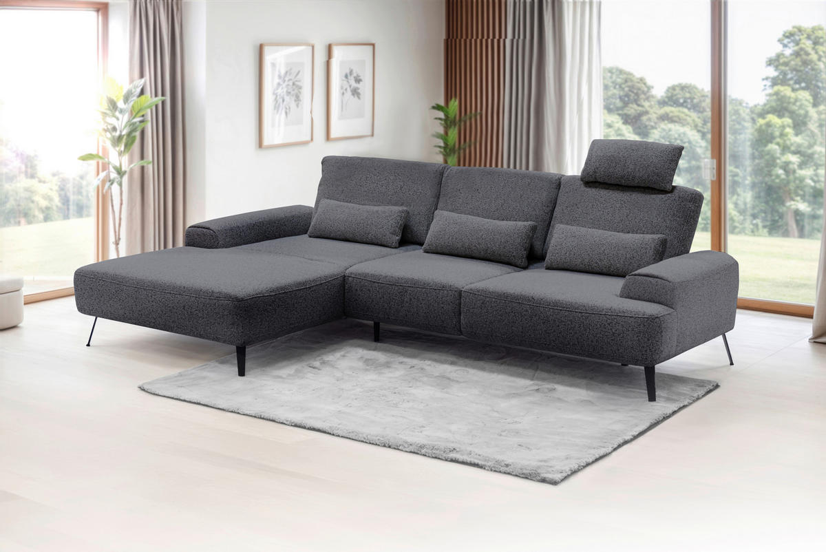 ECKSOFA in Flachgewebe Dunkelgrau  - Dunkelgrau/Schwarz, Design, Textil/Metall (178/305cm) - Livetastic