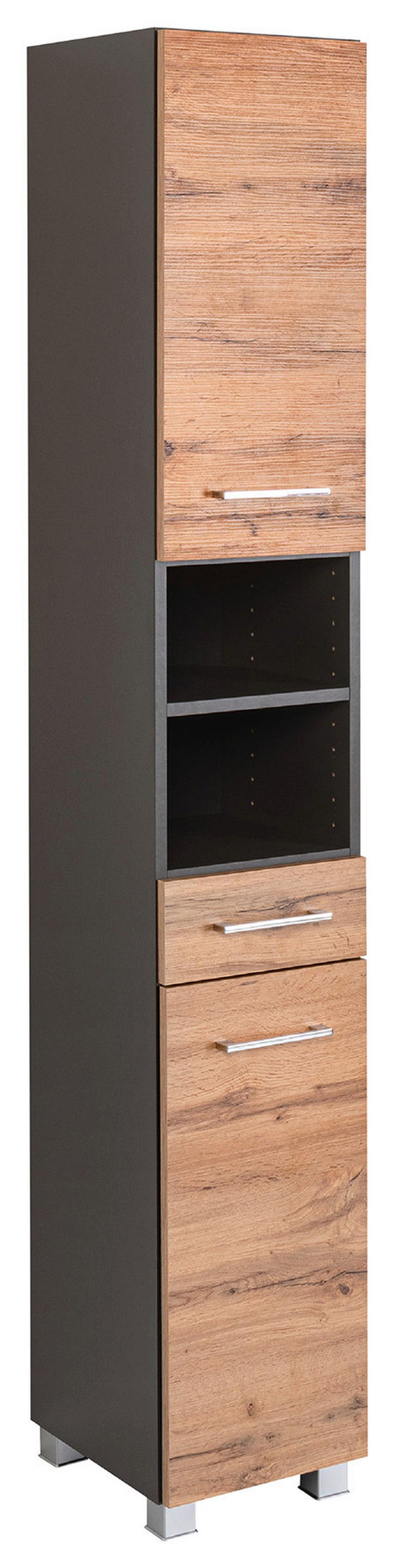HOCHSCHRANK 30/180/35 cm  - Chromfarben/Eiche Wotan, MODERN, Holzwerkstoff/Kunststoff (30/180/35cm) - Held