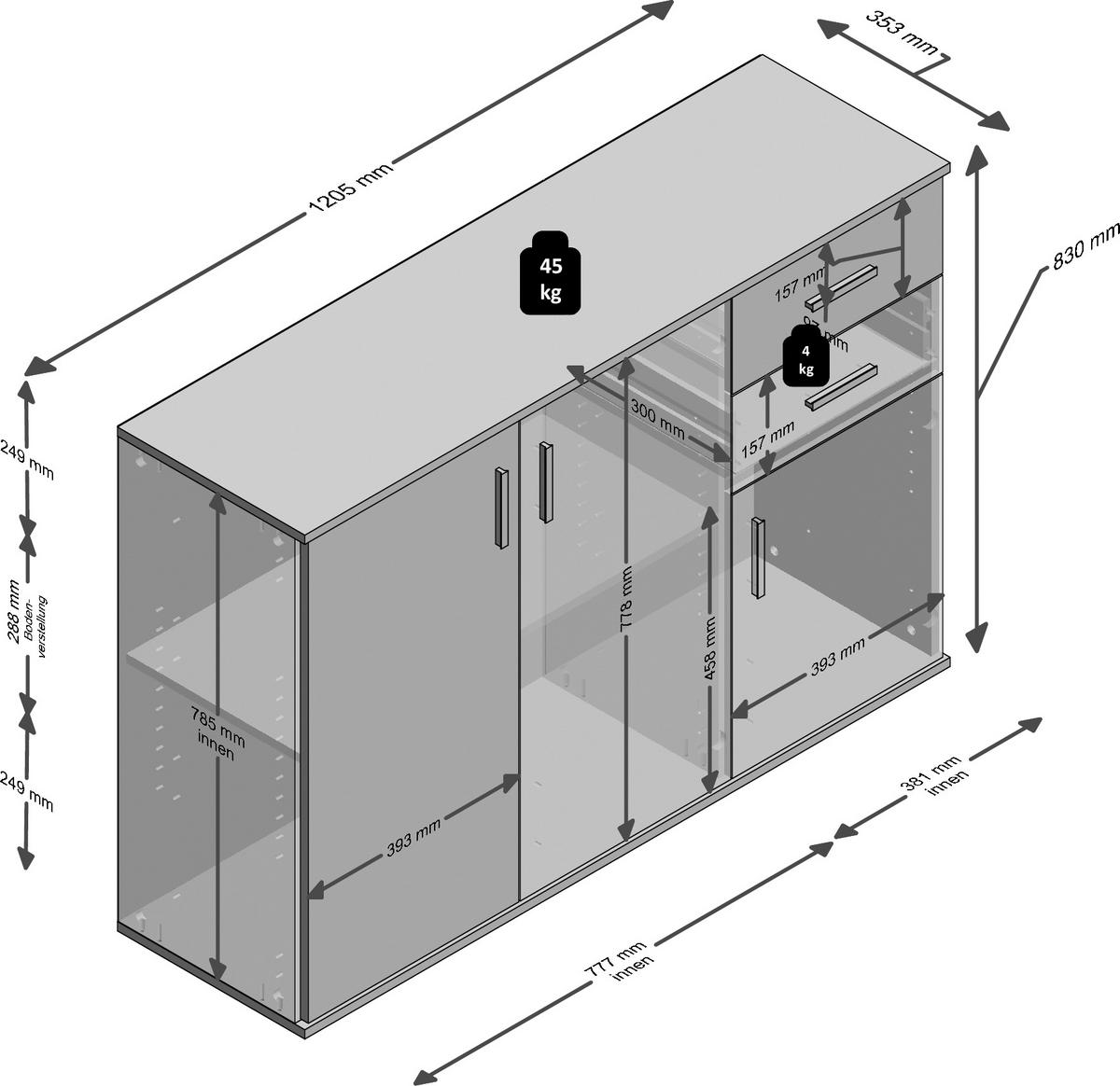 KOMMODE  in 121/83/35 cm  - Silberfarben/Schwarz, KONVENTIONELL, Holzwerkstoff/Kunststoff (121/83/35cm) - MID.YOU