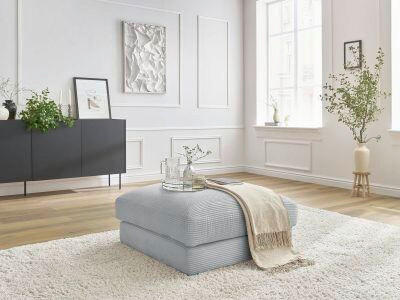 HOCKER LEONARD Cord Hellgrau  - Hellgrau/Schwarz, MODERN, Kunststoff/Textil (86/43/86cm)
