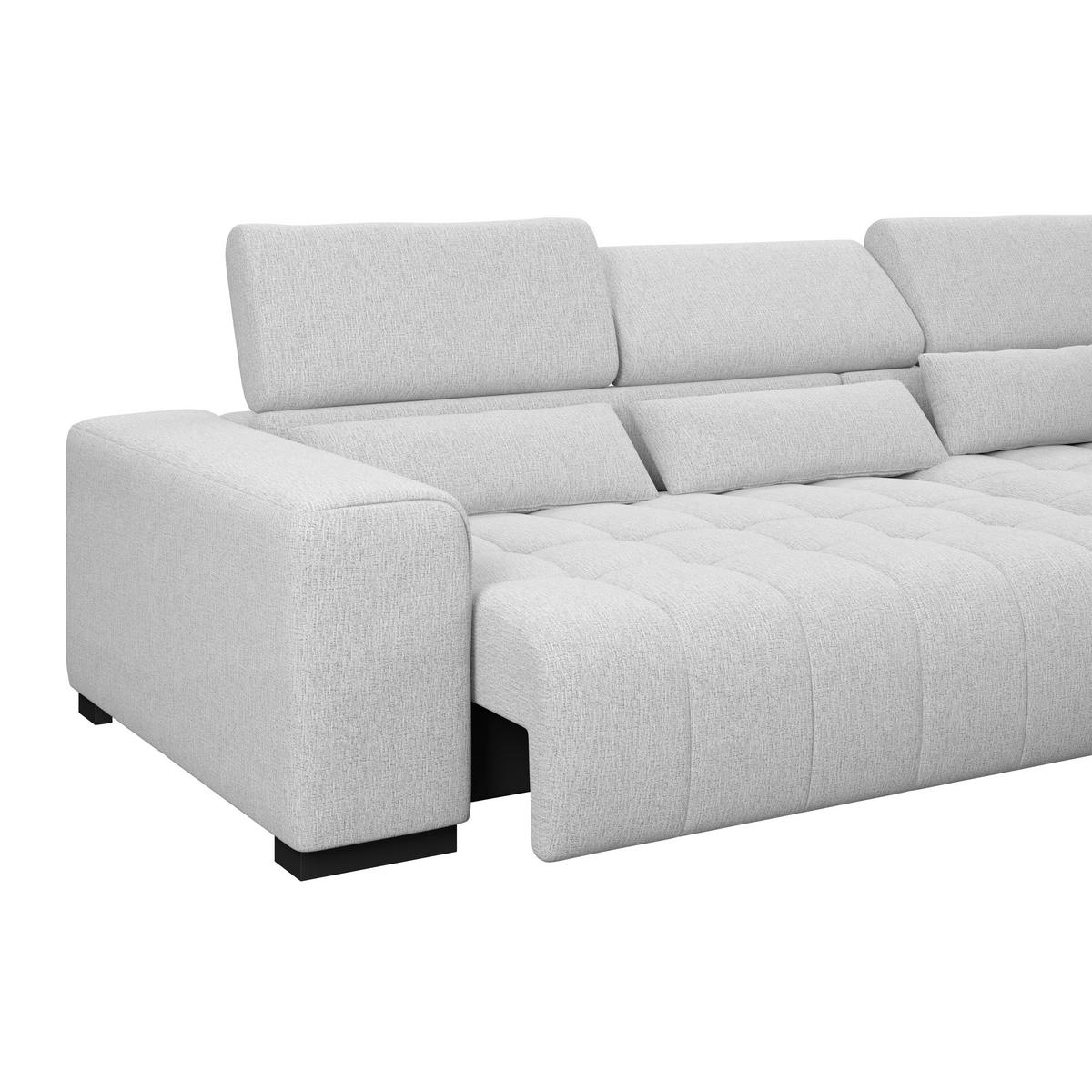 ECKSOFA MATERA Hellgrau Chenille, Struktur Nierenkissen, Kopfteilverstellung, Sitzvorzug  - Hellgrau/Schwarz, Trend, Holz/Textil (311/226cm) - MID.YOU