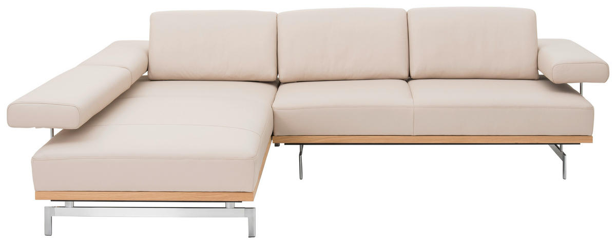 ECKSOFA  in Echtleder Beige  237/295 cm  - Beige/Alufarben, Design, Leder (237/295cm) - Joop!