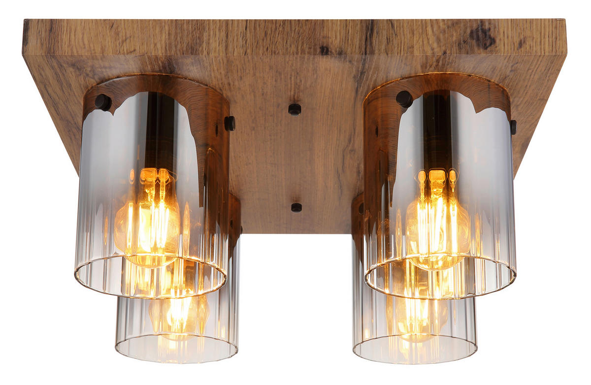 DECKENLEUCHTE UNDERWOOD 41/41/18 cm   - Klar/Dunkelbraun, Natur, Glas/Holzwerkstoff (41/41/18cm) - Globo