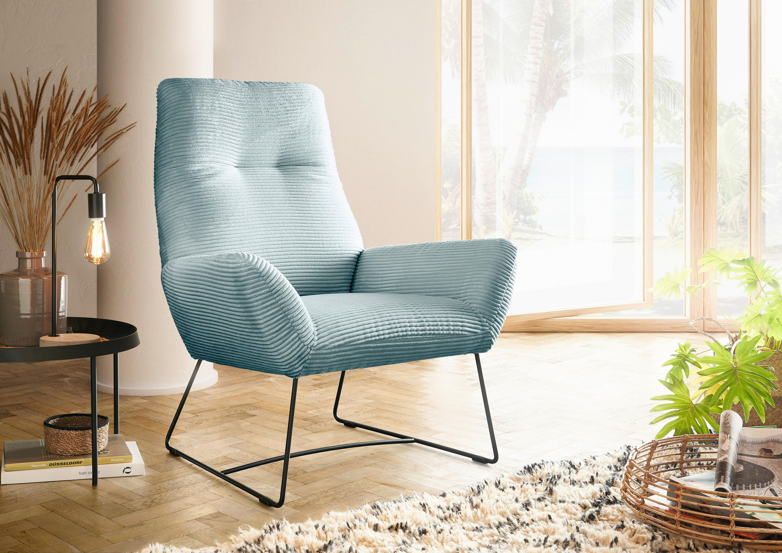 SESSEL in Cord Hellblau  - Schwarz/Hellblau, Design, Textil/Metall (82/102/81cm) - Hom`in