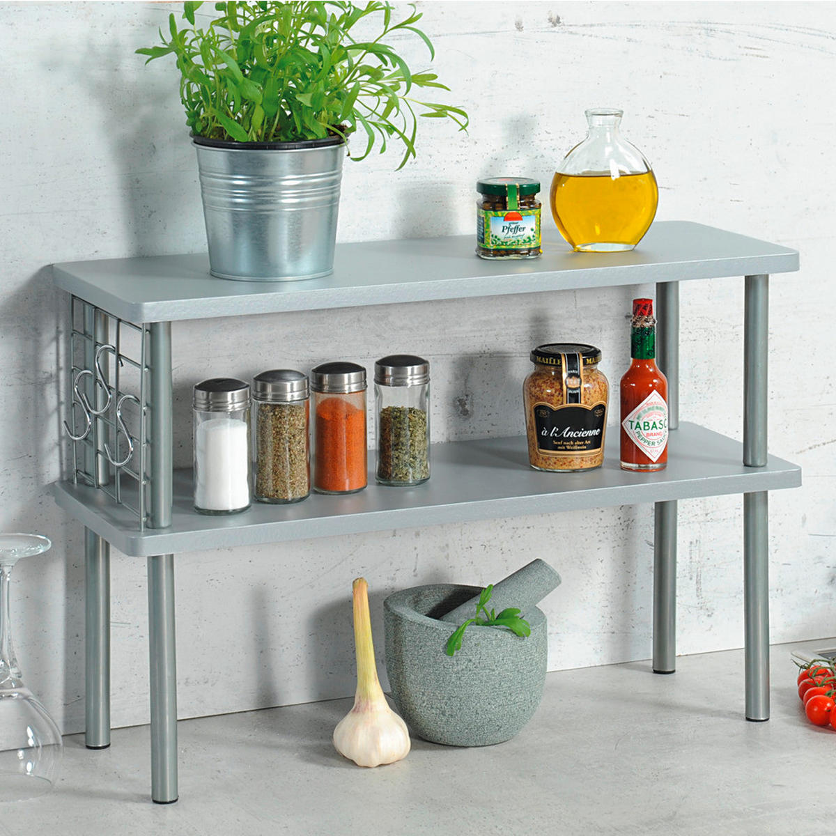 KÜCHENREGAL  - Grau, Basics, Holzwerkstoff/Metall (55/38/20cm) - Kesper
