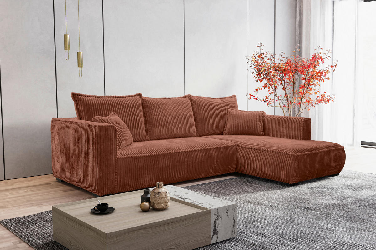 ECKSOFA Bronzefarben Cord  - Schwarz/Bronzefarben, MODERN, Holz/Textil (322/208cm) - Carryhome