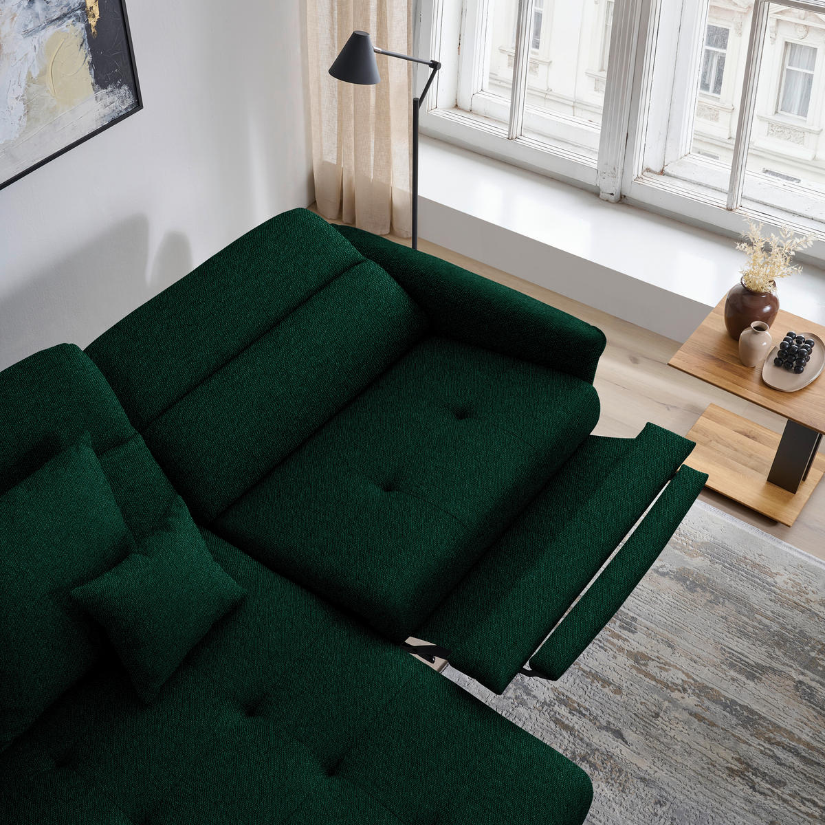 ECKSOFA Flachgewebe Waldgrün  - Waldgrün/Schwarz, Design, Textil/Metall (175/246cm) - Celina