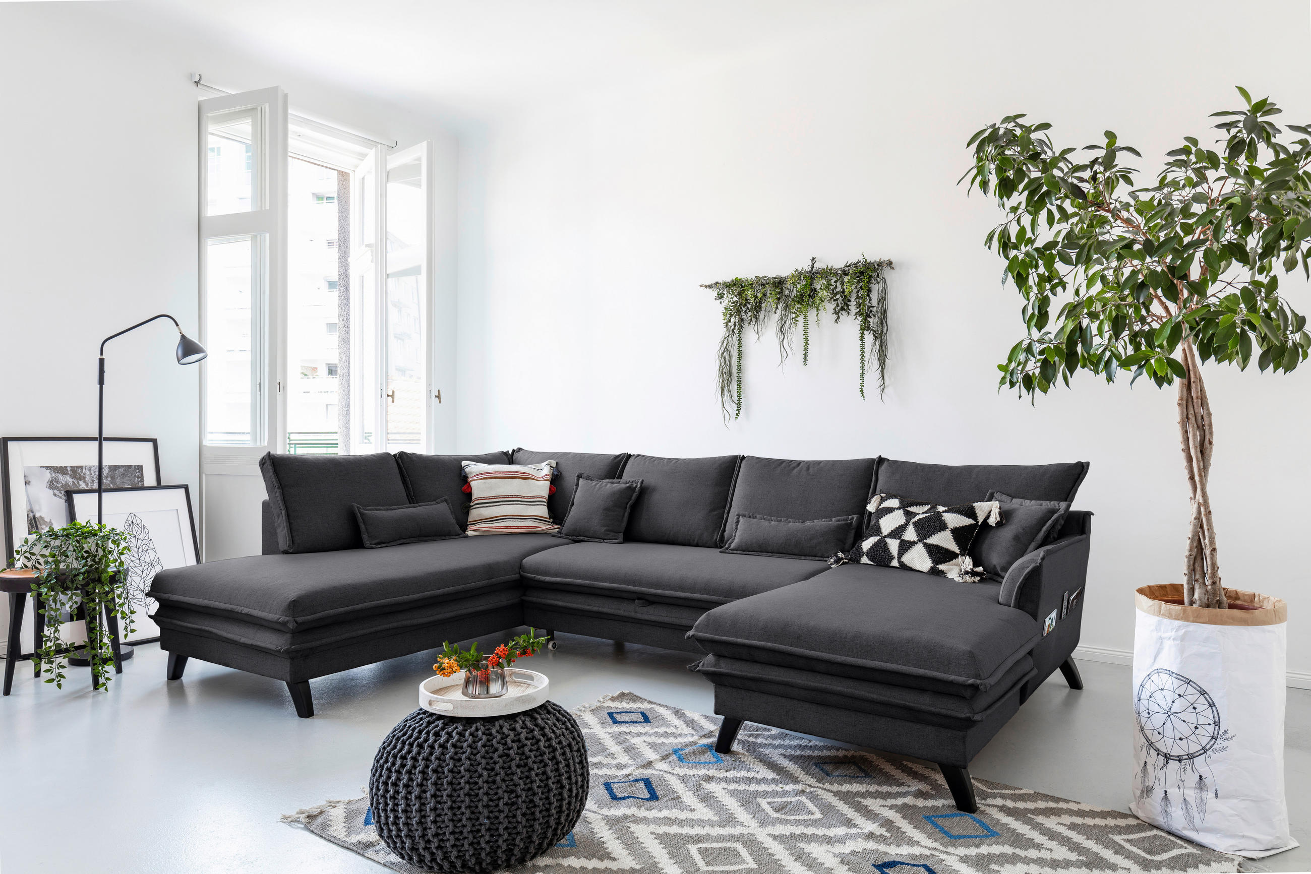 SJEDEĆA GARNITURA tekstil boje grafita - boje grafita/crna, Design, tekstil/drvo (200/300/150cm) - P & B