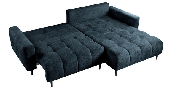 ECKSOFA Blau Chenille Rückenkissen, Bettkasten, Schlaffunktion, Rücken echt, Liegefläche im Originalstoff  - Blau/Schwarz, KONVENTIONELL, Holz/Textil (266/180cm) - Carryhome