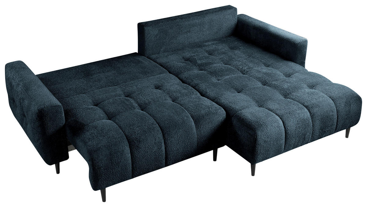 ECKSOFA in Chenille Blau  - Blau/Schwarz, Konventionell, Holz/Textil (266/180cm) - MID.YOU