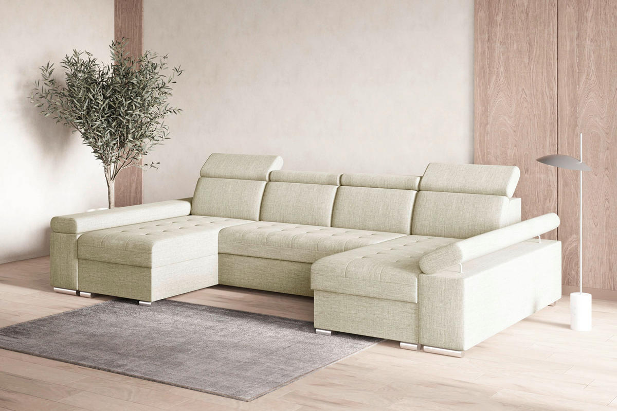 WOHNLANDSCHAFT TORONTO U Creme Webstoff  - Silberfarben/Creme, Design, Textil (168/330/168cm) - MID.YOU