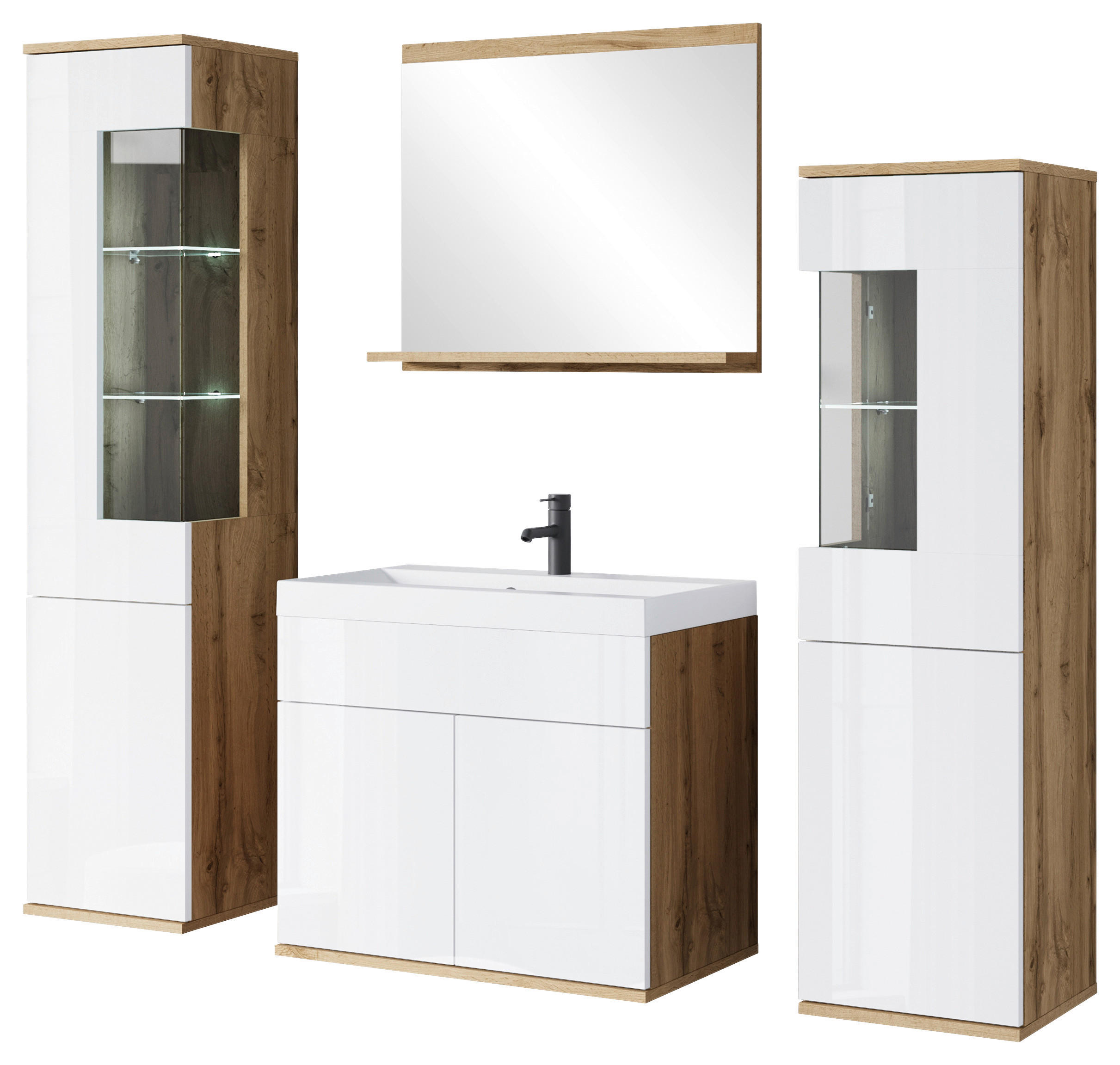 BADEZIMMER 5-teilig  in 120,4 cm  - Weiss Hochglanz/Weiss, Trend, Glas/Keramik (120,4cm) - P & B
