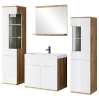 BADEZIMMER 5-teilig  in 120,4 cm  - Weiß Hochglanz/Eiche Wotan, Trend, Glas/Keramik (120,4cm) - P & B