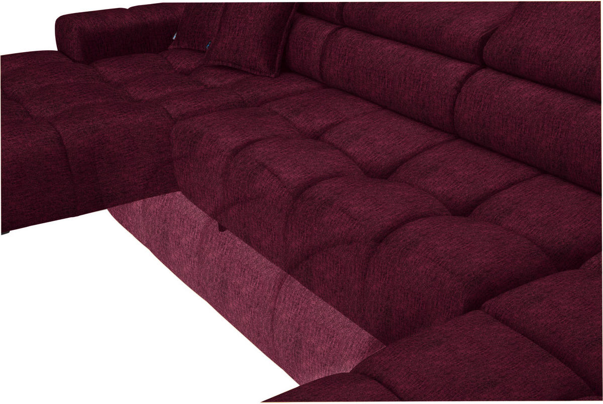 WOHNLANDSCHAFT in Samt, Webstoff Bordeaux  - Bordeaux/Schwarz, Design, Textil/Metall (177/385/216cm) - Welnova