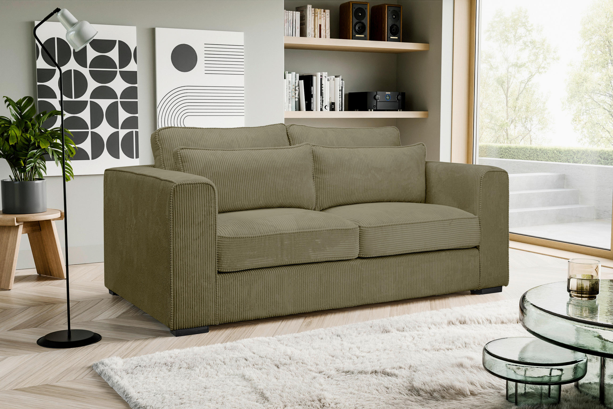 2,5-SITZER ALMERA Cord Khaki  - Khaki/Schwarz, Basics, Holz/Textil (200/92/112cm) - MID.YOU