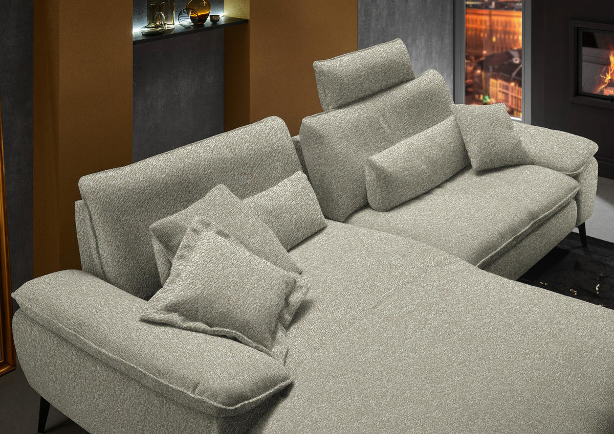 ECKSOFA in Webstoff Beige  - Beige/Schwarz, Design, Textil/Metall (197/295cm) - Valdera