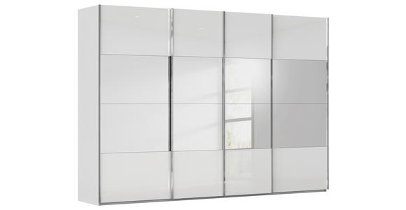 SCHWEBETÜRENSCHRANK  in Weiß, Seidengrau  - Chromfarben/Seidengrau, Design, Glas/Holzwerkstoff (316/235/68cm) - Novel