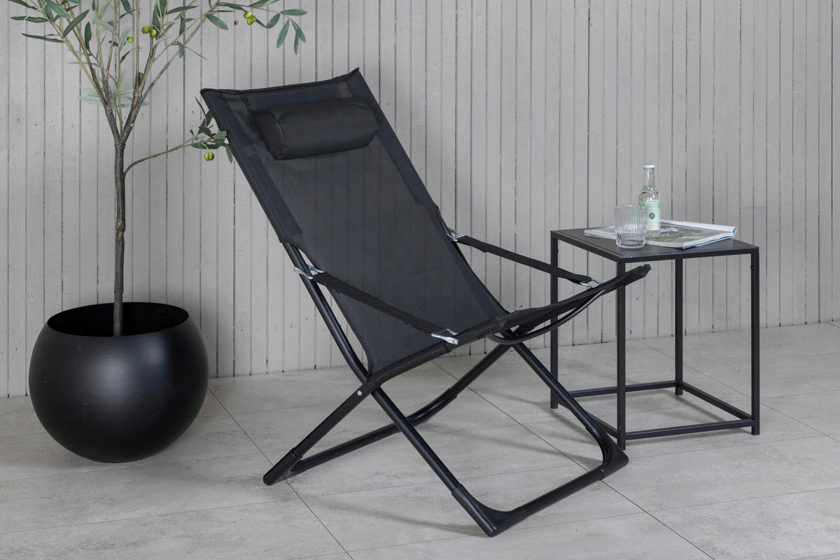 STRANDSTUHL Stahl Schwarz  - Schwarz, KONVENTIONELL, Textil/Metall (63/89/84cm) - Gardenson
