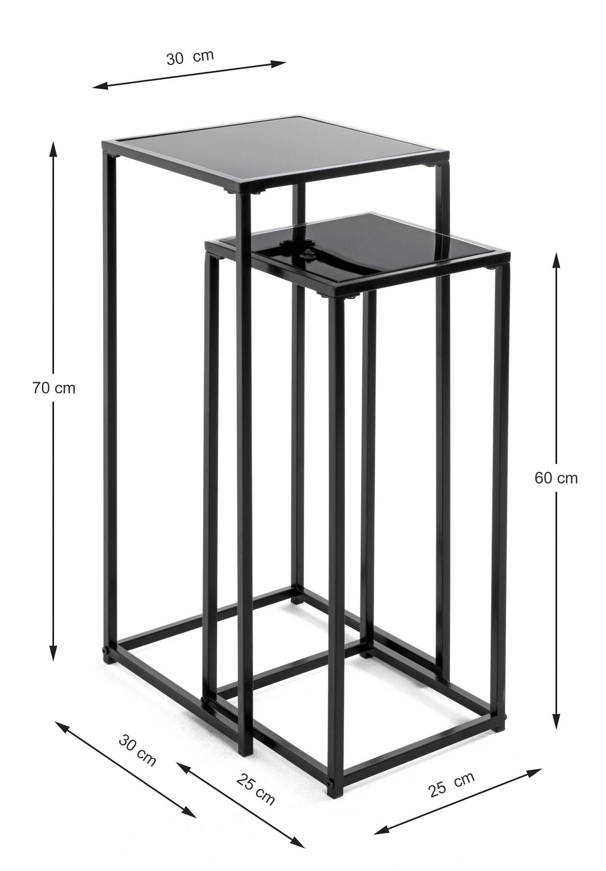 SADA STOLKŮ NA KVĚTINY,  - černá, Design, kov/sklo (25-30/25-30/60-70cm)