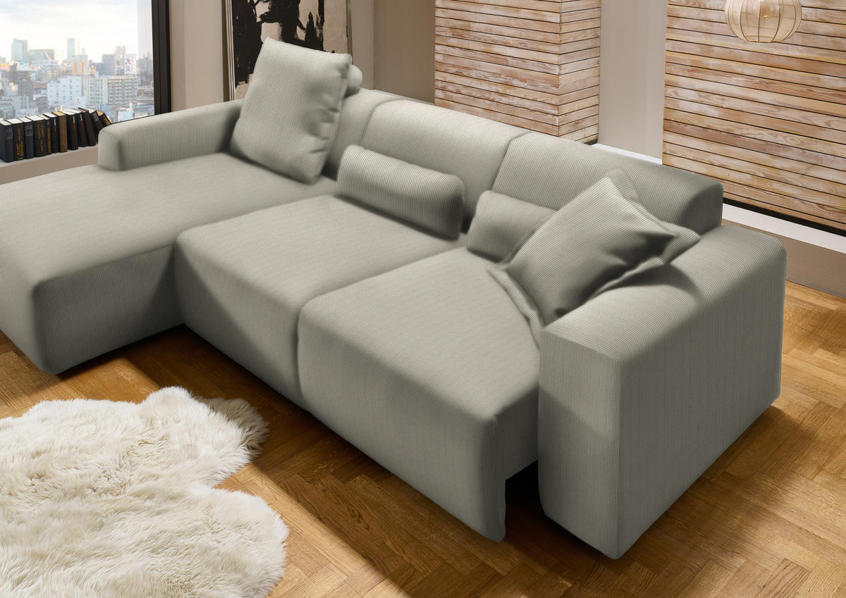 ECKSOFA in Feincord Taupe  174/302 cm  - Taupe/Schwarz, Design, Kunststoff/Textil (174/302cm) - Beldomo Style